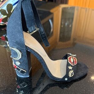 Aldo Black Embellished Heels with Red Accents